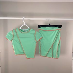 Teal and orange matching skirt and crop top set